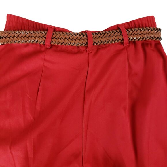 Vtg Karen Scott Size 8 PETITE Red Pleated High Waist Cuffed Mom Shorts w/ Belt - Picture 9 of 10
